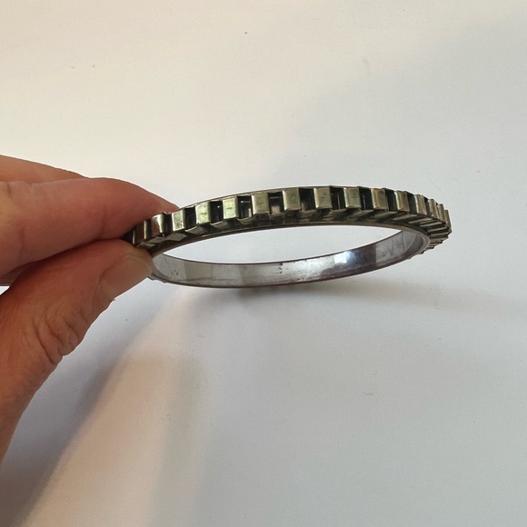 Vintage Gold and Silver Bangle Bracelet with Interlink Chain Attached - Picture 7 of 8